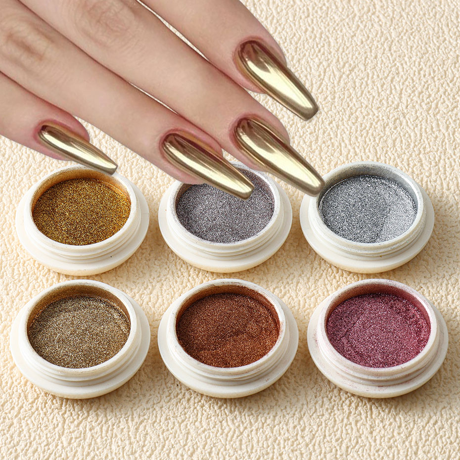 Nail Glitter Chrome - 6pc goud metallic spiegel glitter nail