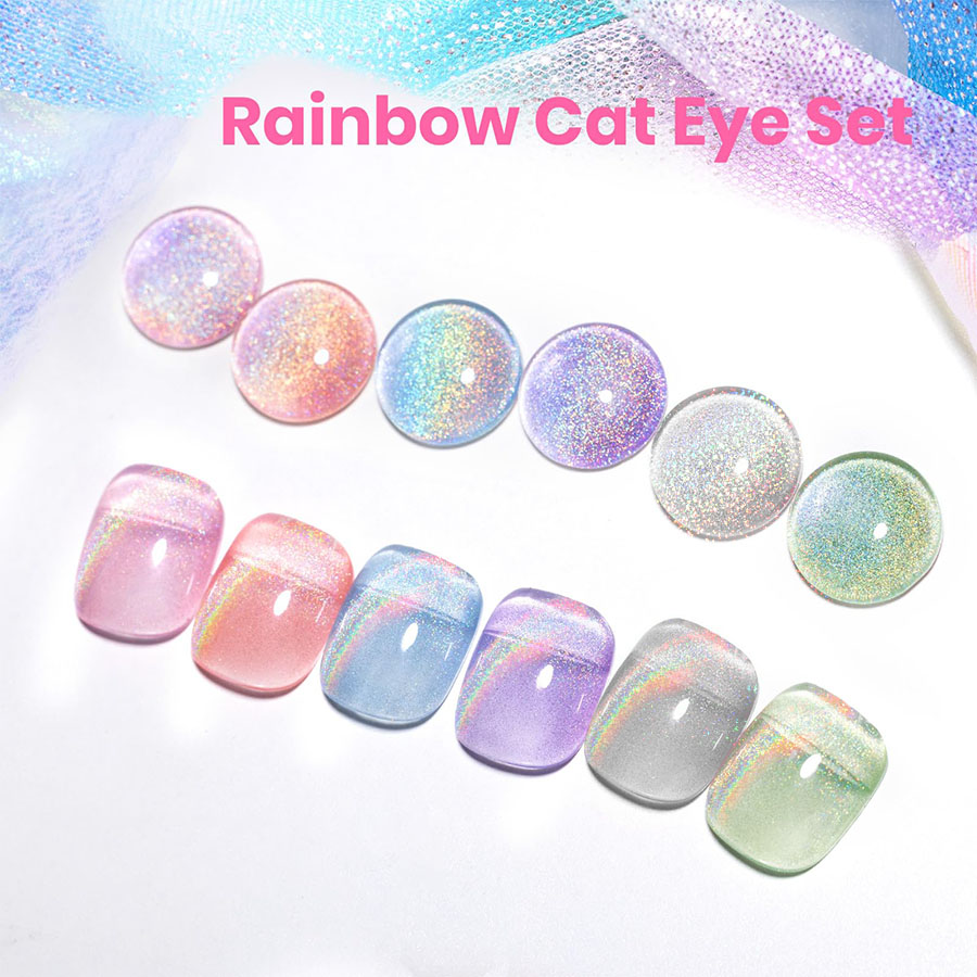 Nail Art Cat Eye Pink - QAZIXU 1/6 Stuks Regenboog Kattenoog Gel