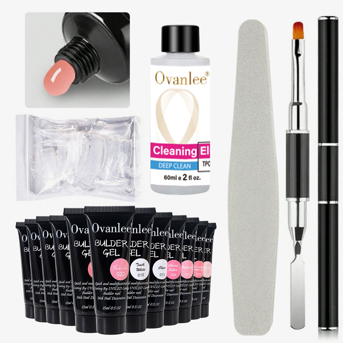 Polygel Nail Kit - Ovanlee 18-delige nagelversterkingsgelset – Vormvrij 12