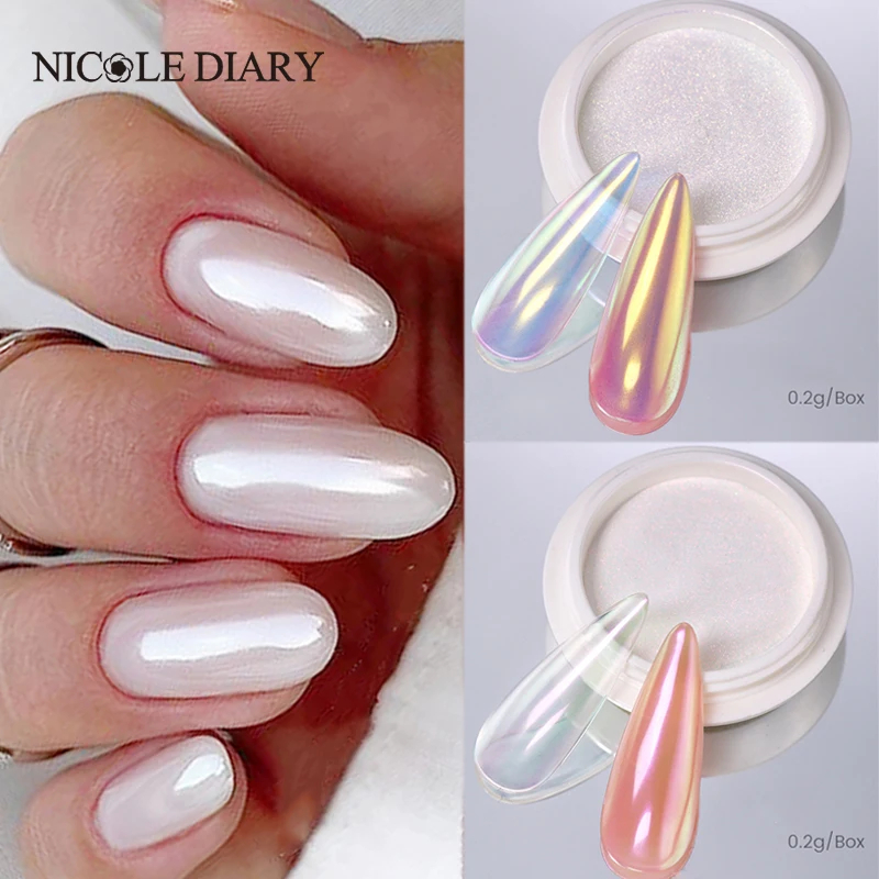 Nail Glitter Chrome - NICOLE DAGBOEK Nagelpoeder Pigment Parelwit Wrijven