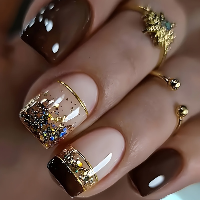 Nail Art Press On - Korte vierkante nepnagels voor vrouwen, glanzende