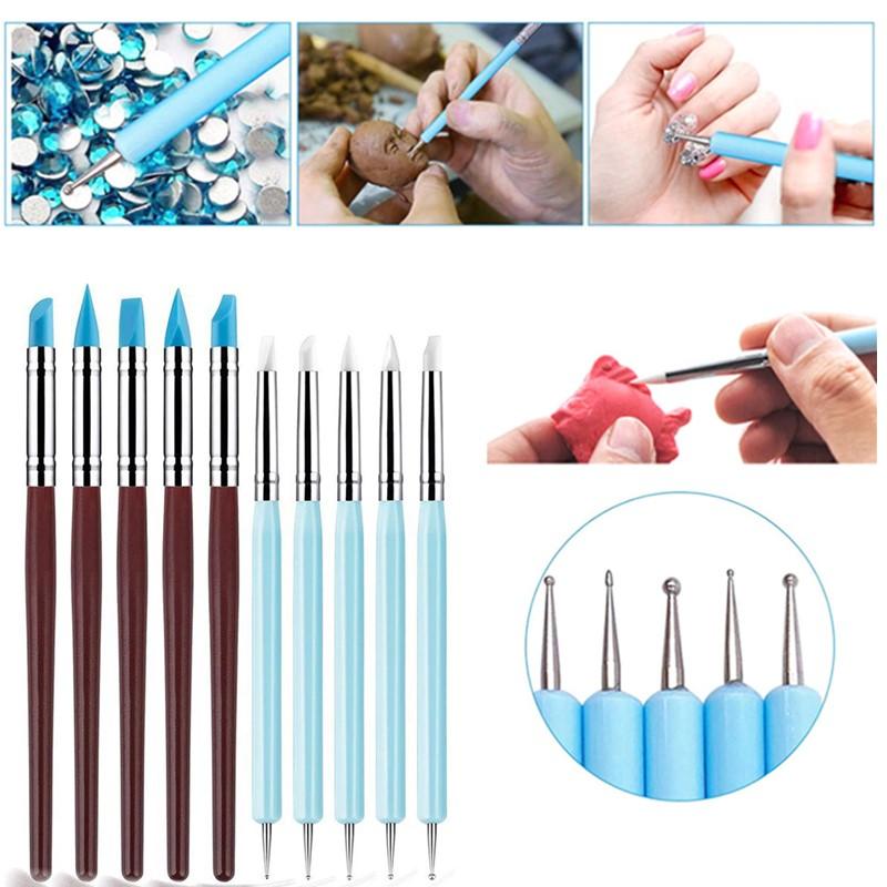 Nail Art Dotting Tool - 1/10/15 stks/set Dual Ended Rhinestone Nail
