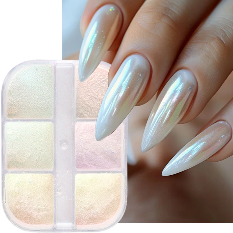Nail Glitter Chrome - 6-roosters Aurora spiegelnagels poeder Aurora glanzende