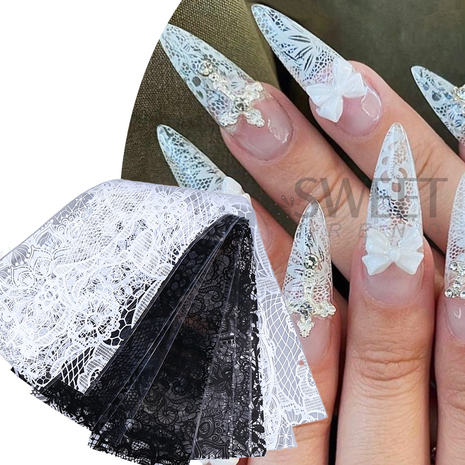 1 Pak Zwarte Witte Kant Bloemi - Nail Art Pinterest recensie en prijs